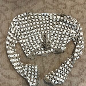 Crochet Knit Crop Top in Brown and White